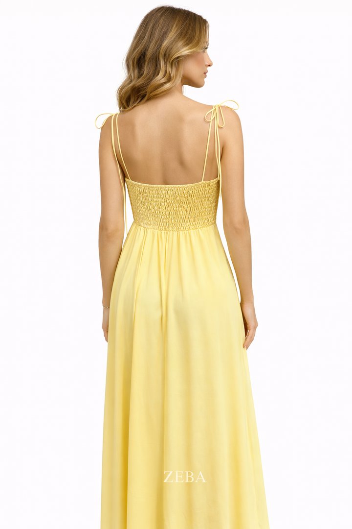 Luna Satin Tie-Strap Maxi Jurk 30503