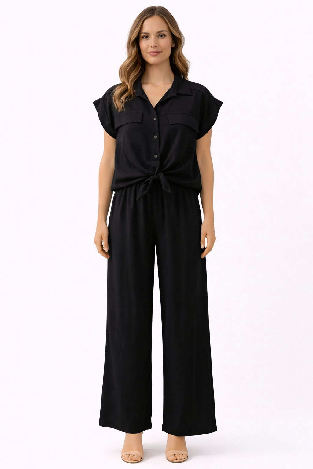 Elegante 2-Delige Set – Knoop Blouse & Wide Leg Broek 51052