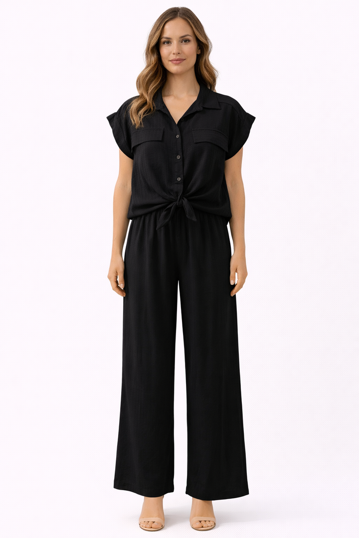 Elegante 2-Delige Set – Knoop Blouse & Wide Leg Broek 51052