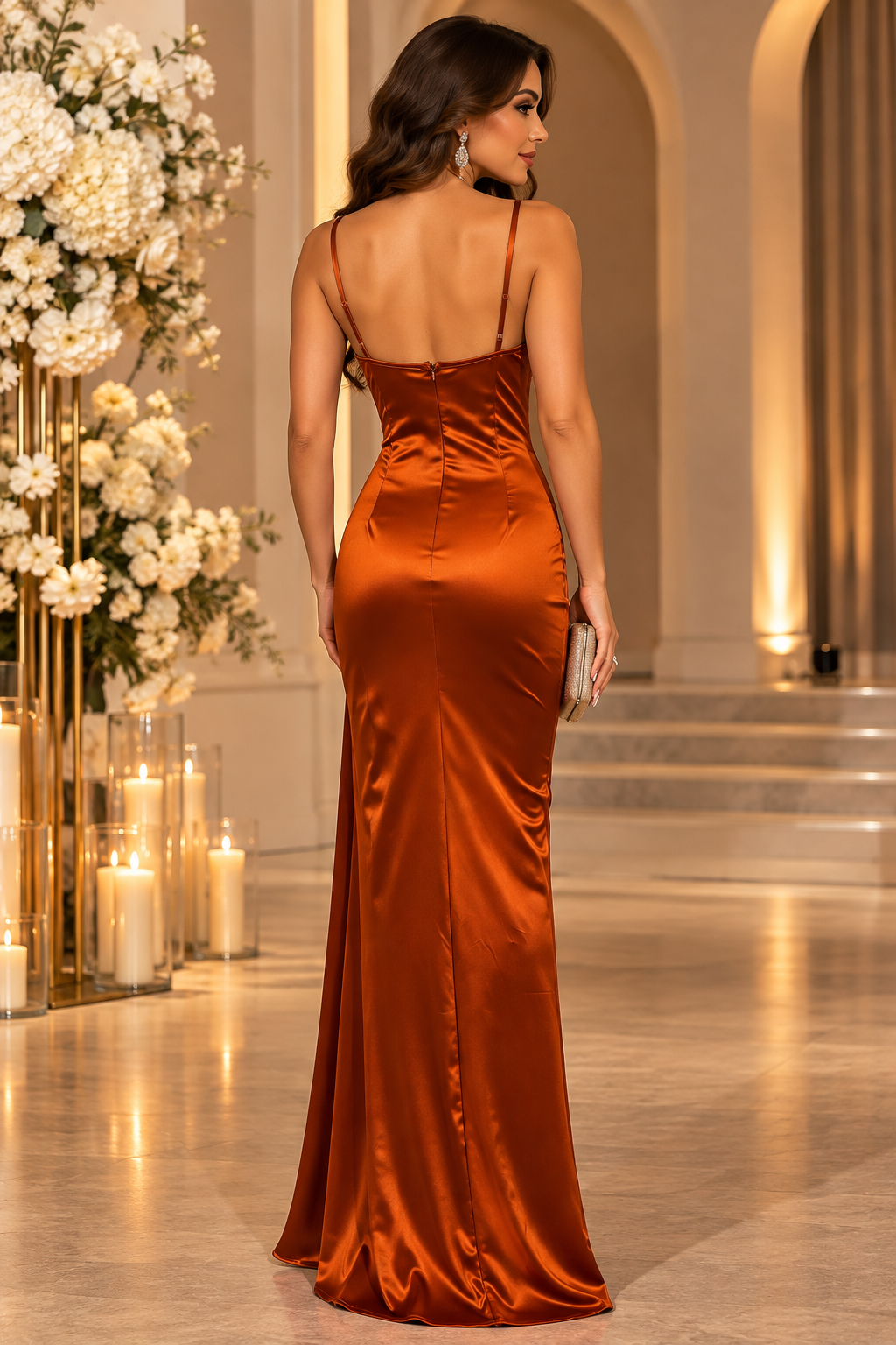 Celeste Satin Draped Evening Gown V6578
