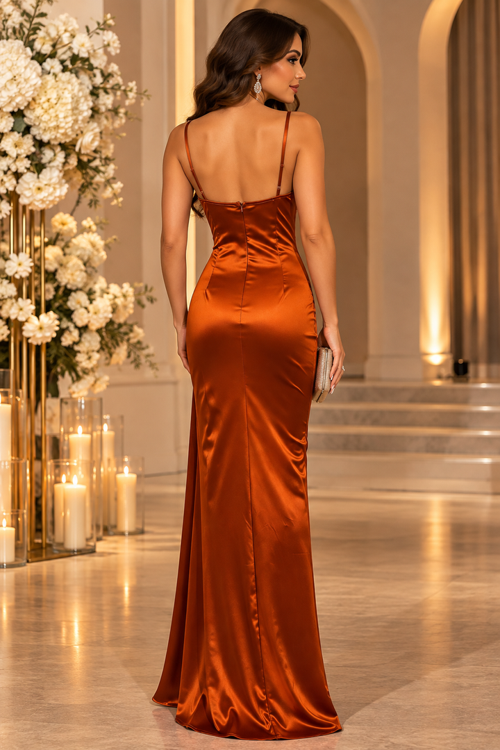Celeste Satin Draped Evening Gown V6578