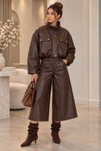 Leatherlook Bomberjack met Opstaande Kraag L62156