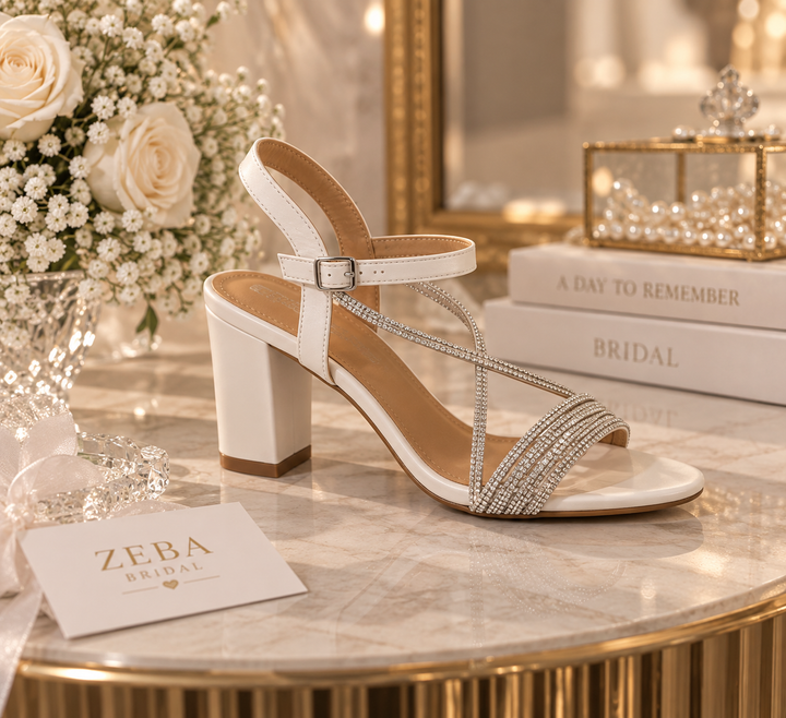 Bridal Crystal Cross Heels – Ivory 665-1