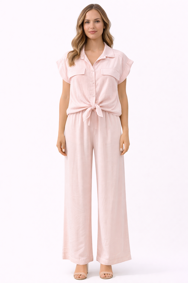 Elegante 2-Delige Set – Knoop Blouse & Wide Leg Broek 51052