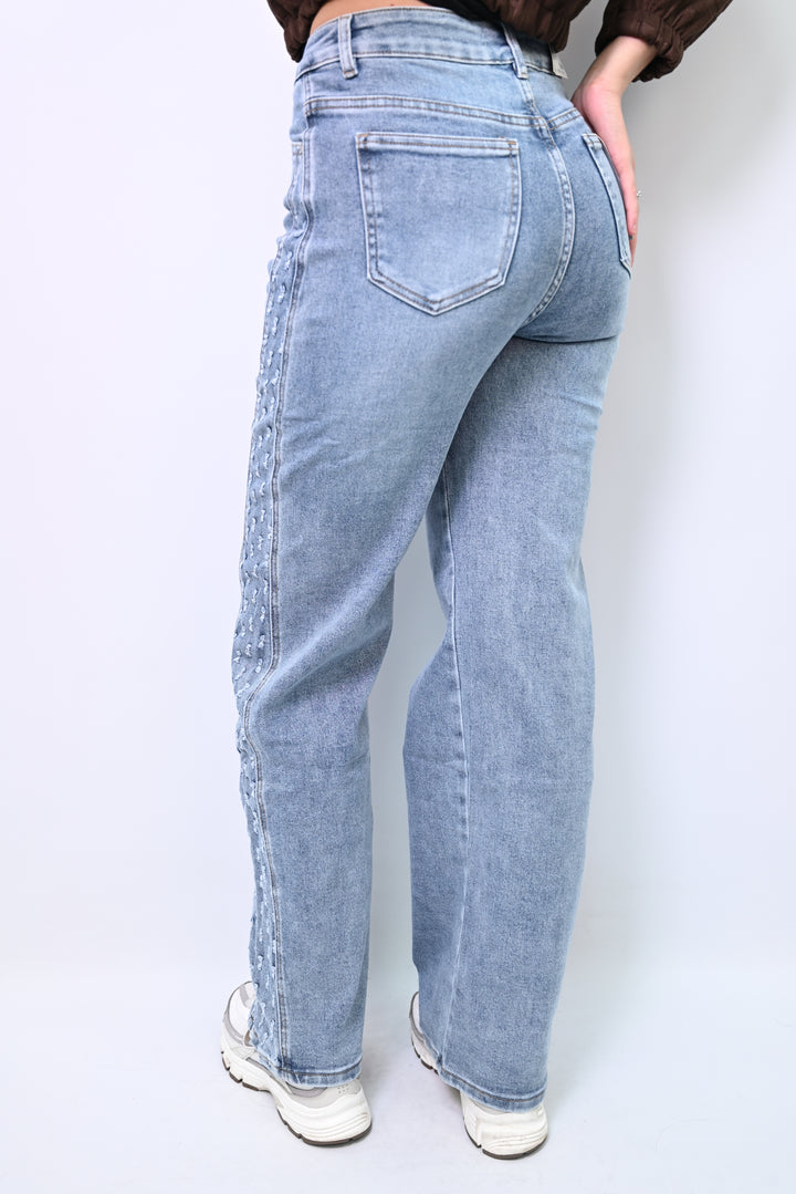 Azure Bloom Side-Stripe Jeans Wideleg HelloMiss H953-3