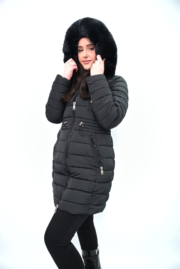 Minuit Nord – Gewatteerde Winterjas met Bontkraag F2009-1