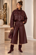 Leatherlook Bomberjack met Opstaande Kraag L62156