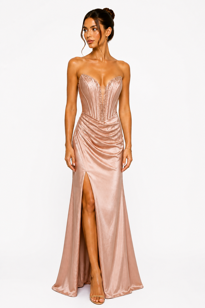 Ruby Elegance Corset Gown – Satin Luxe Edition F86059