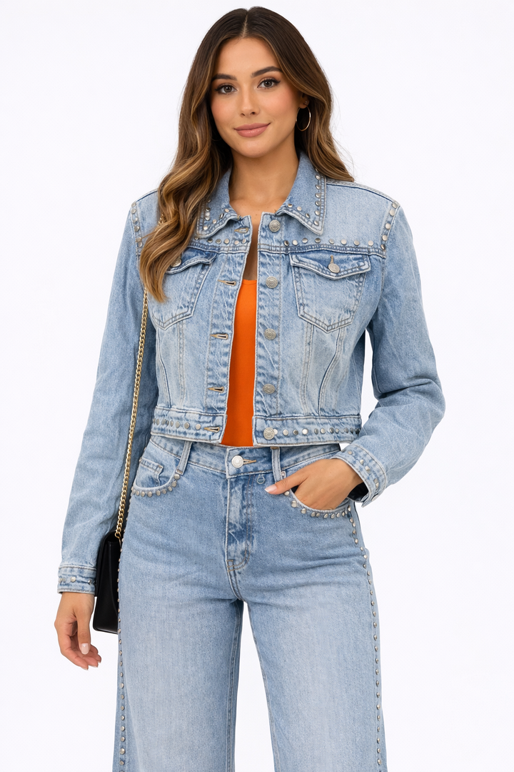 Studs Denim Jacket – Light Blue FOLYROSE Y5519