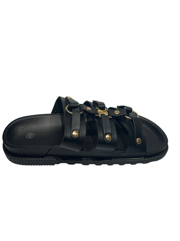 Trendy gespsandalen met dierenprint en gouden accenten  
T519-16