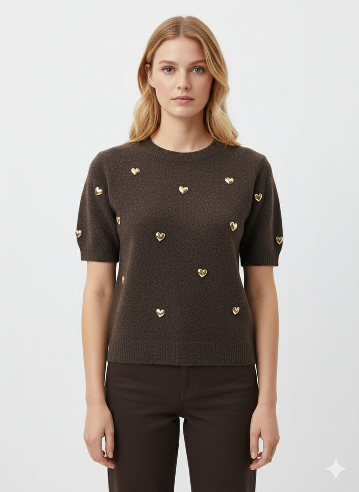 Lichtblauwe korte trui met gouden hartjes SH739