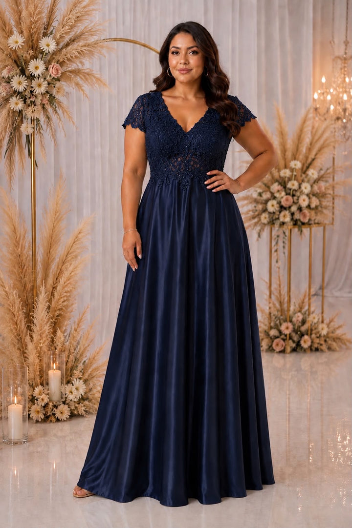 Celeste Lace Satin Gown – Curve Collection 9435