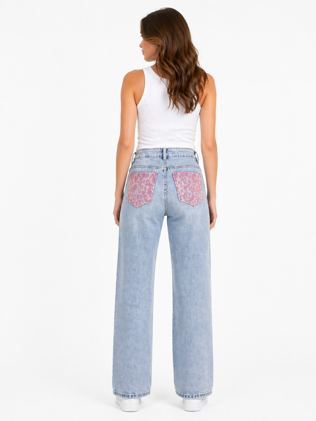 HELLO MISS Straight Leg Jeans met Statement Achterzakken – Light Blue Wash HM1578