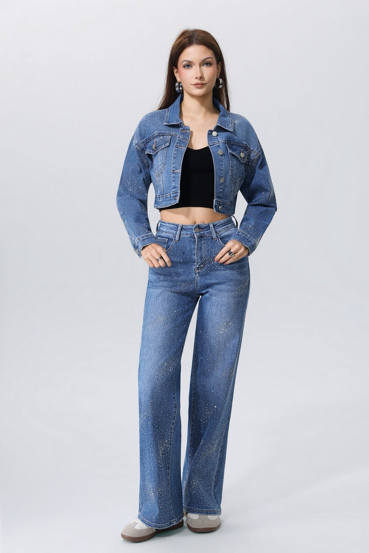 Moonlight Sparkle Cropped Denim Jacket HelloMiss HM8638