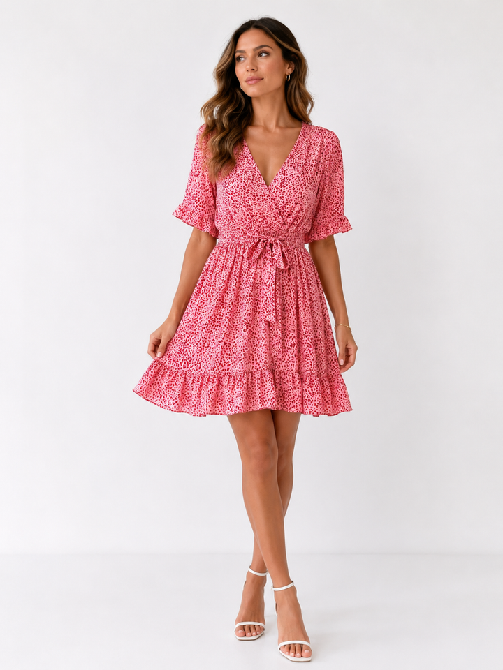 Léonie Leopard Wrap Dress – Pink Blush K5097