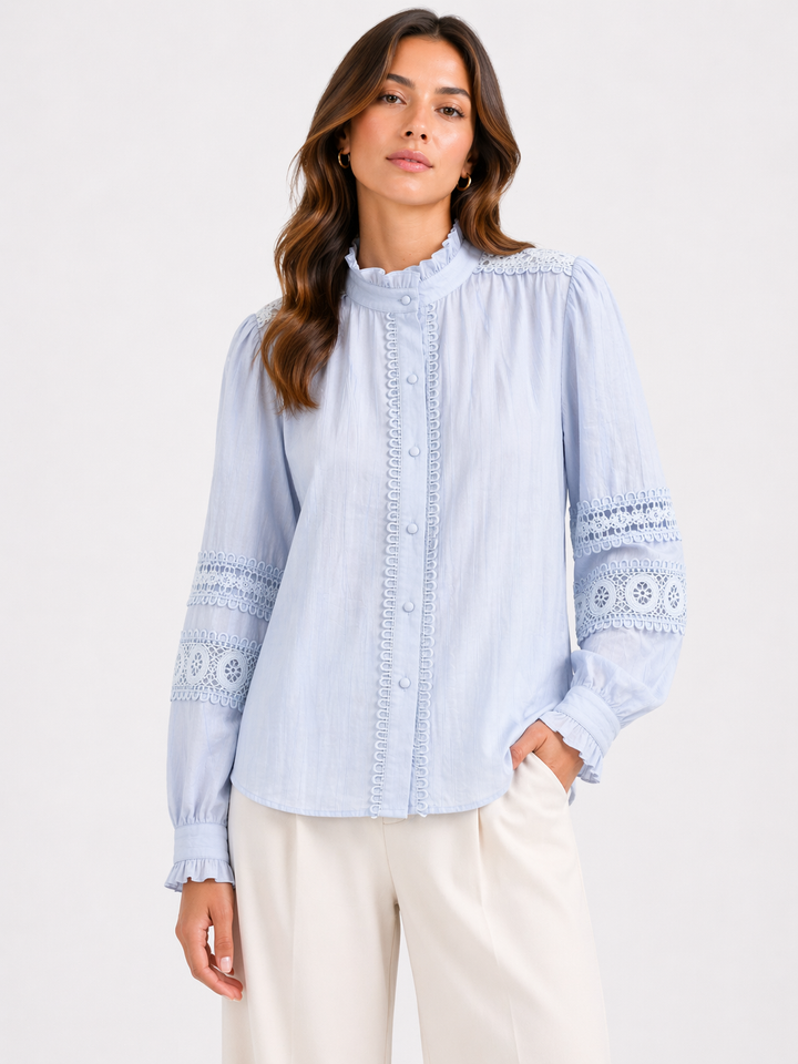 Elegance Lace Detail Blouse – Roze & Lichtblauw 10041