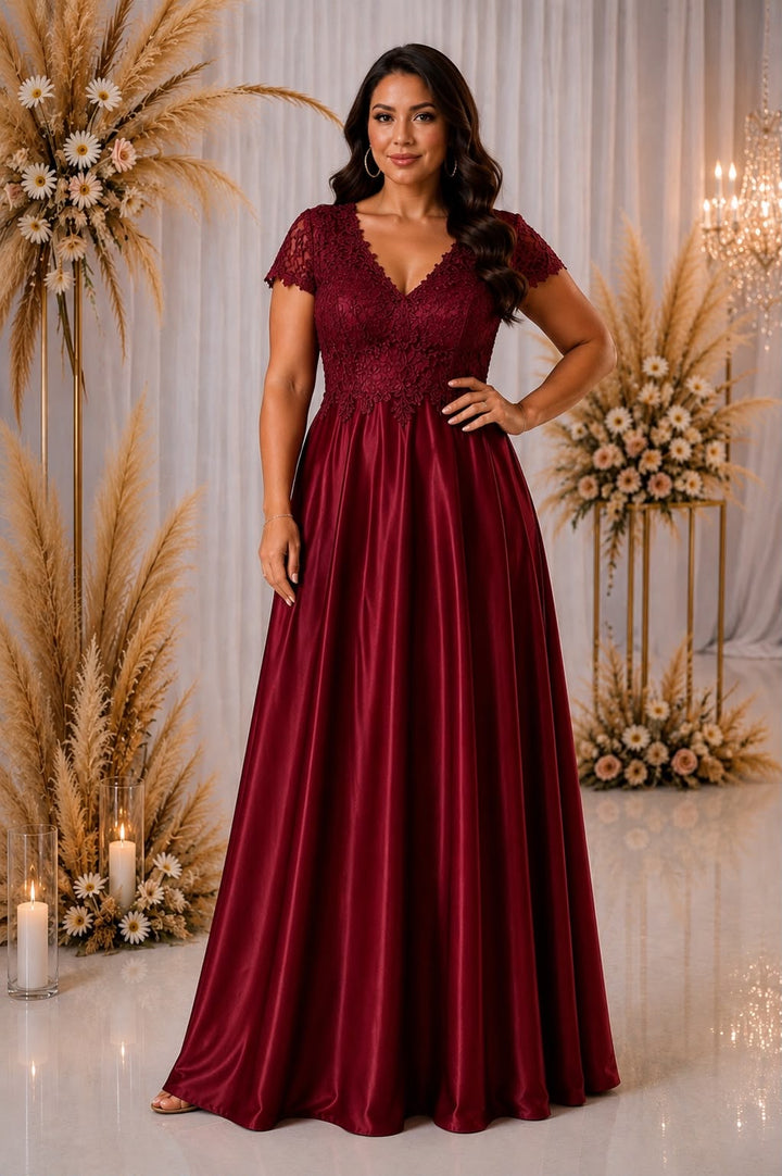 Celeste Lace Satin Gown – Curve Collection 9435