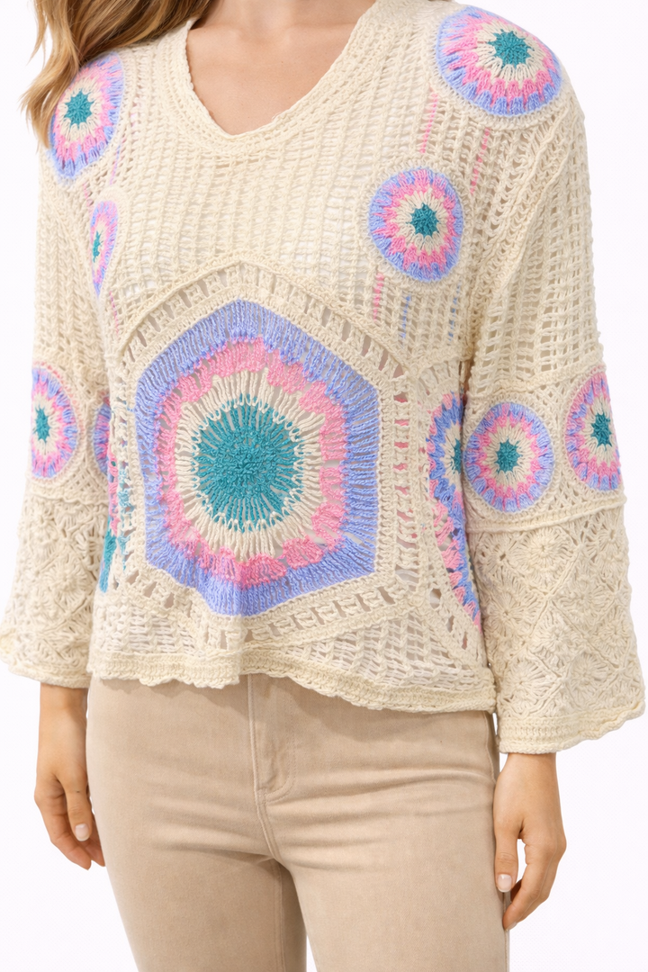 Bohemian Crochet Top – Zwart/Wit Ibiza Style M501
