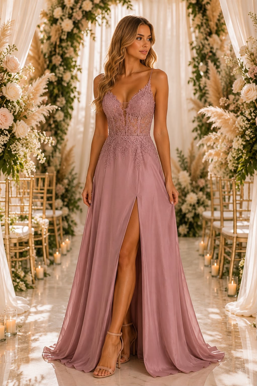 Celeste Lace Satin Gown 9471