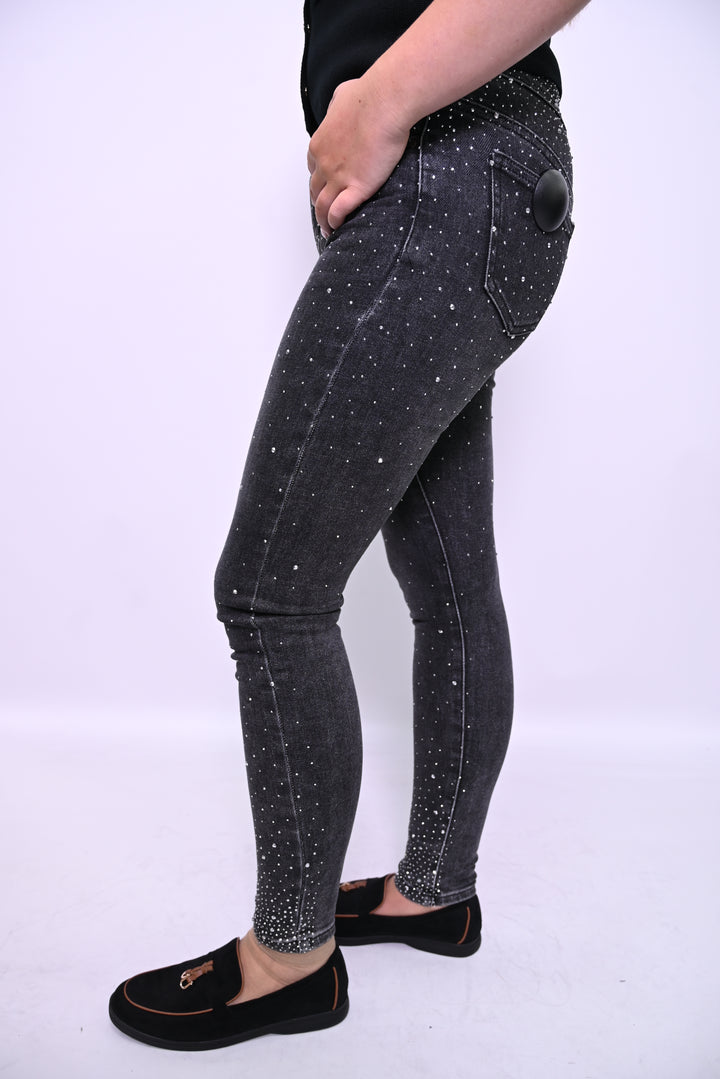 Zwarte Skinny Jeans met Witte Spikkelprint – Gedurfd & Uniek HelloMiss H931-2