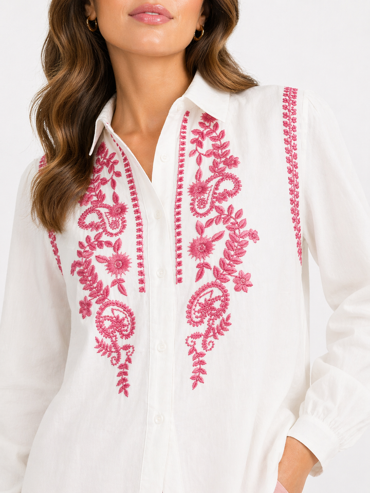 Blue Blossom Embroidery Blouse 7765-17