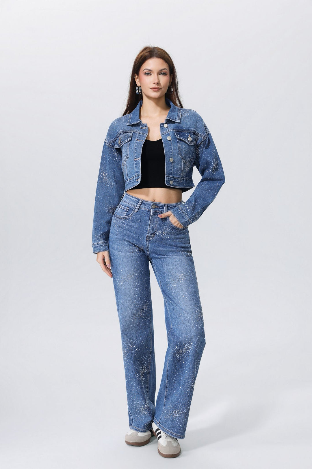 Moonlight Sparkle Cropped Denim Jacket HelloMiss HM8638