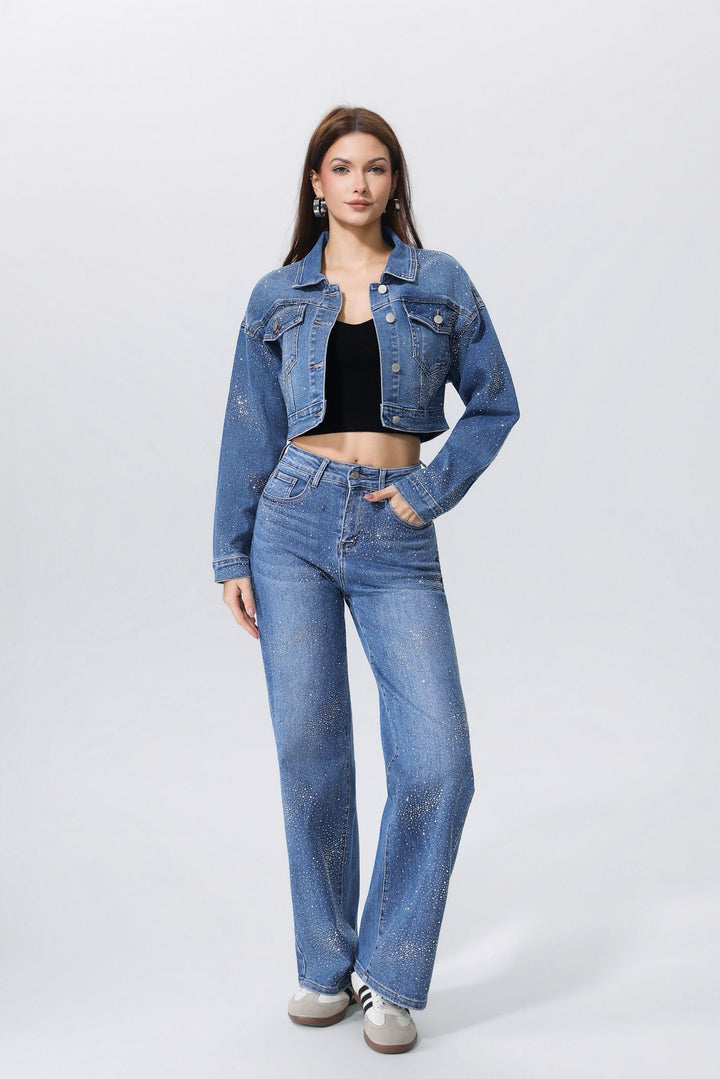 Moonlight Sparkle Cropped Denim Jacket HelloMiss HM8638