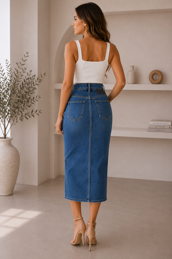 Victoria Luxe Denim Midi Skirt
D2703