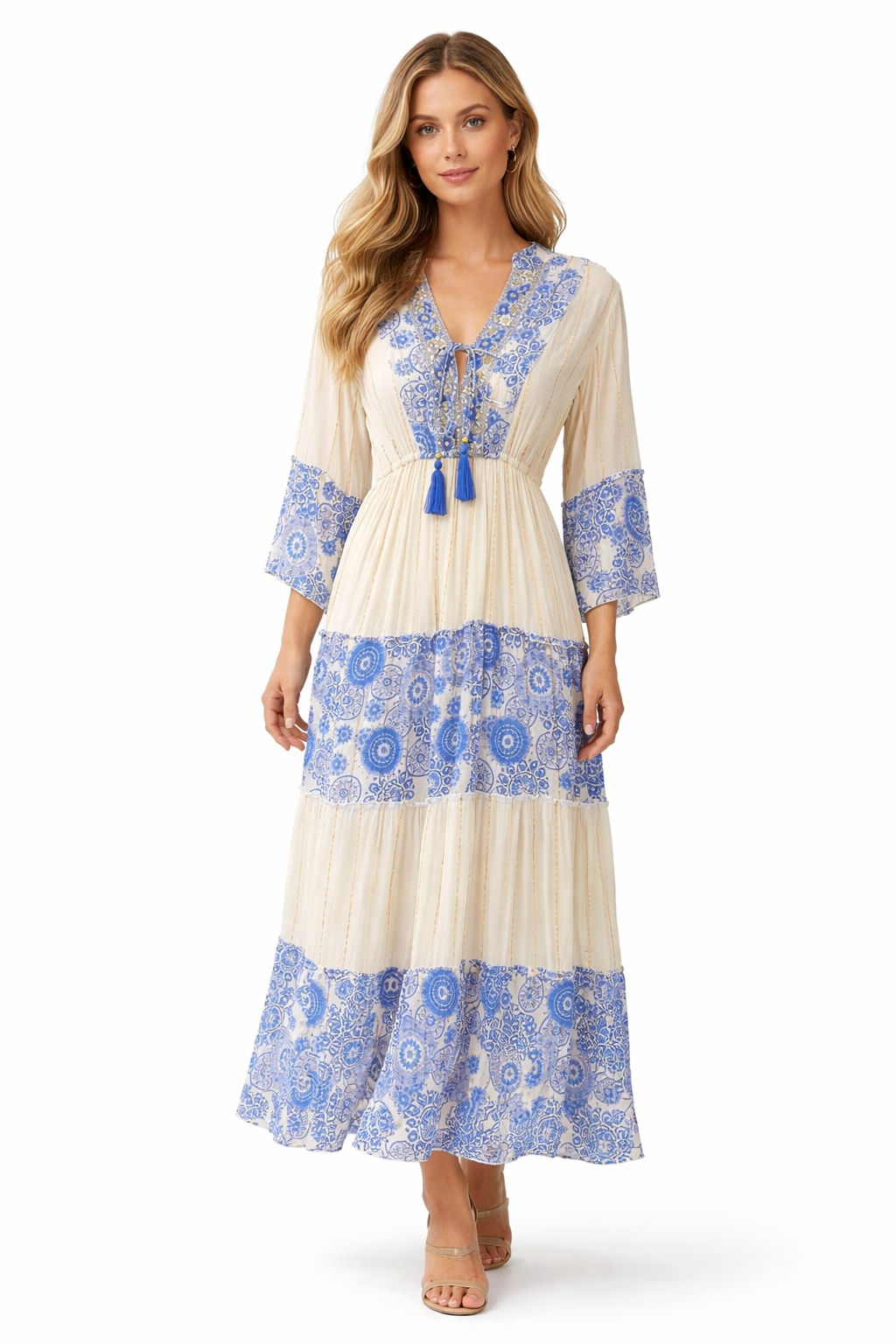Bohemian Maxi Jurk met Borduursels & Paisley Print 2709