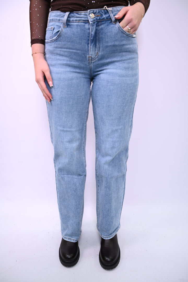 Patchwork Distressed High-Waist Straight Jeans G89Y