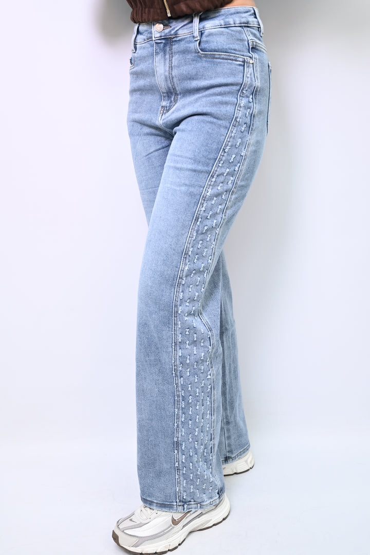 Azure Bloom Side-Stripe Jeans Wideleg HelloMiss H953-3