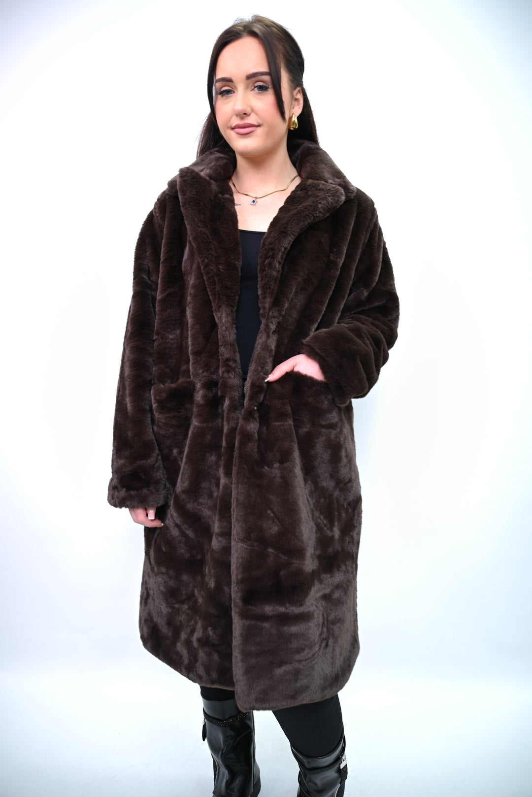 Noir Éclipse – Lange Faux Fur Jas A2501