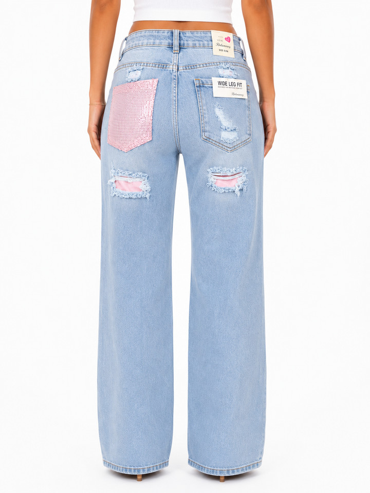 Rosalie Spark Pocket Wide Leg Jeans – Light Blue Redseventy J1665-24
