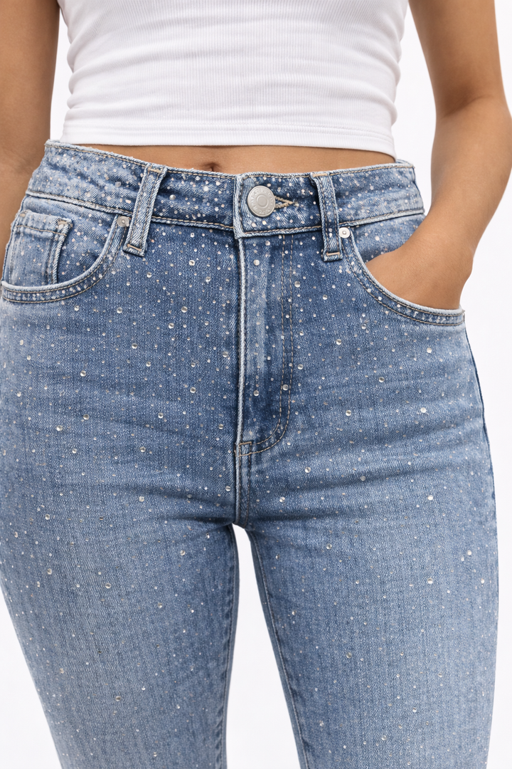 ICONIC Crystal Sparkle High-Waist Skinny Jeans MF-108