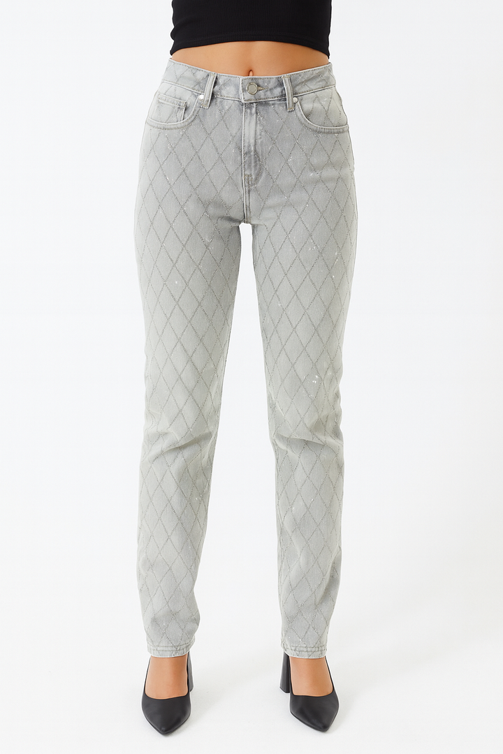 Quilted Diamond Jeans – Lichtgrijs Laulia-T241-14
