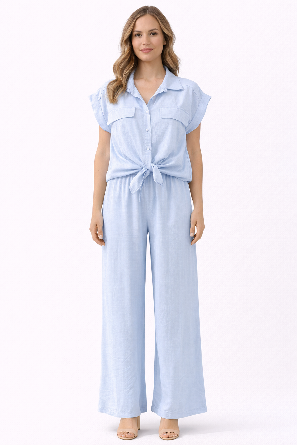 Elegante 2-Delige Set – Knoop Blouse & Wide Leg Broek 51052