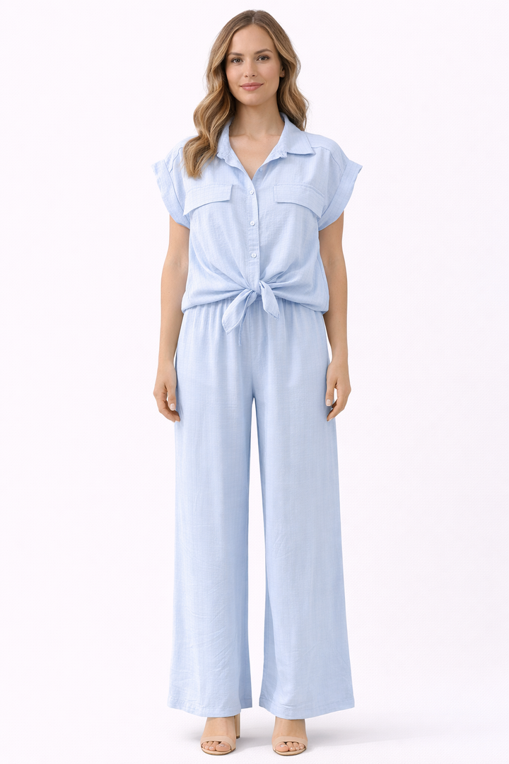 Elegante 2-Delige Set – Knoop Blouse & Wide Leg Broek 51052