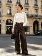 Straight Leg Leatherlook Broek – Dark Brown & Black 22533