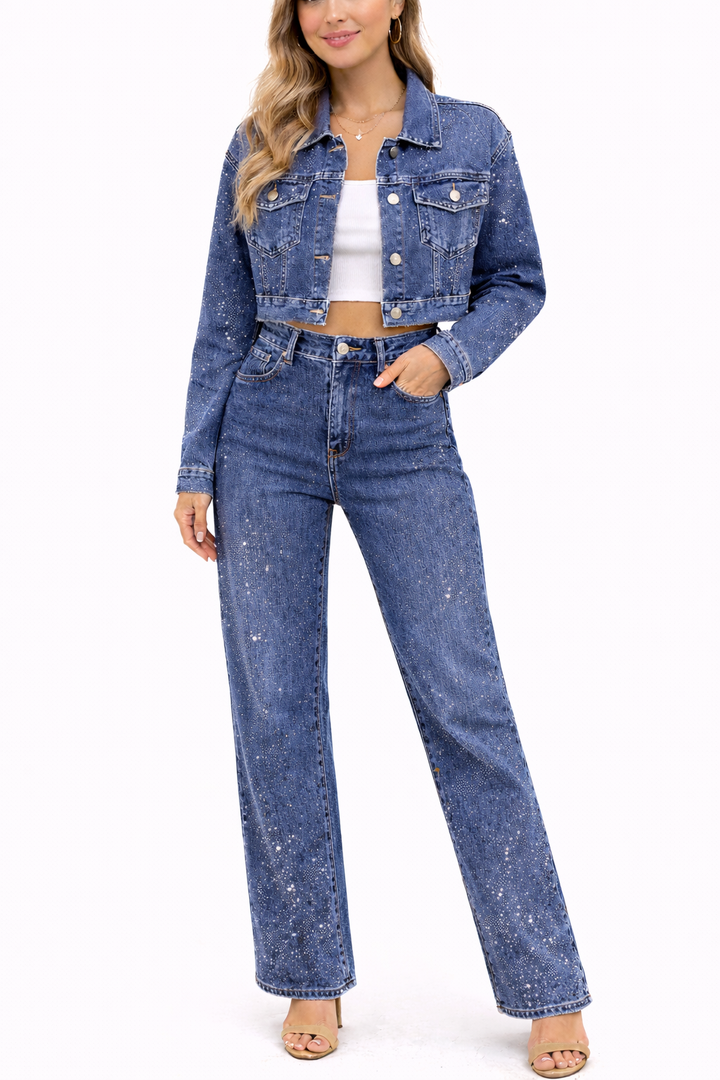 Moonlight Sparkle Cropped Denim Jacket HelloMiss HM8638