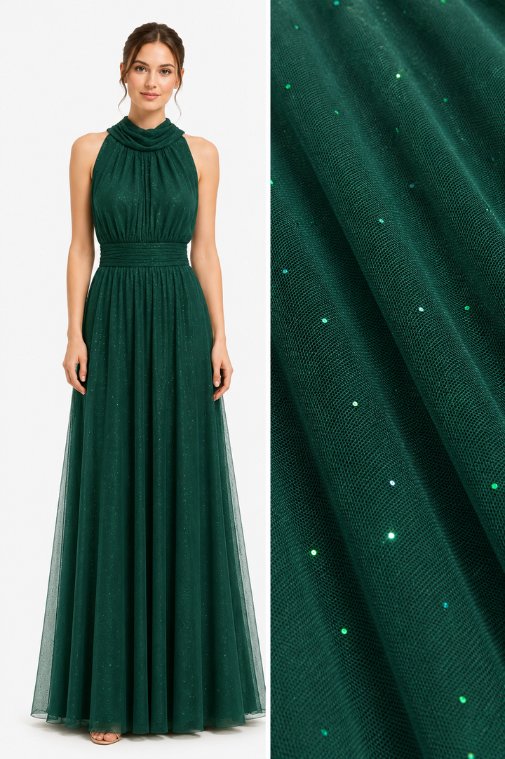 Midnight Grace Halter Glitter Maxi Gown – Elegant Open Back Evening Dress 20037