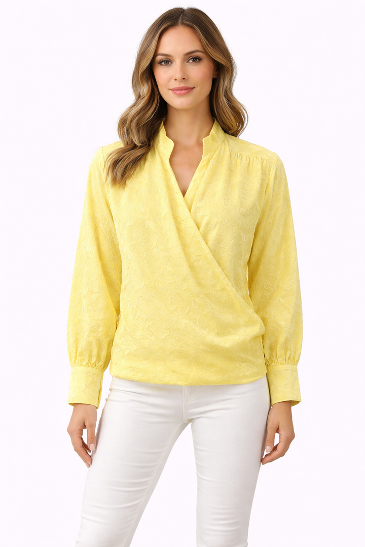 Elegante Jacquard Overslag Blouse 92288