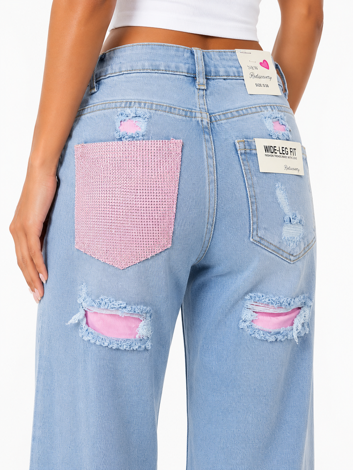 Rosalie Spark Pocket Wide Leg Jeans – Light Blue Redseventy J1665-24