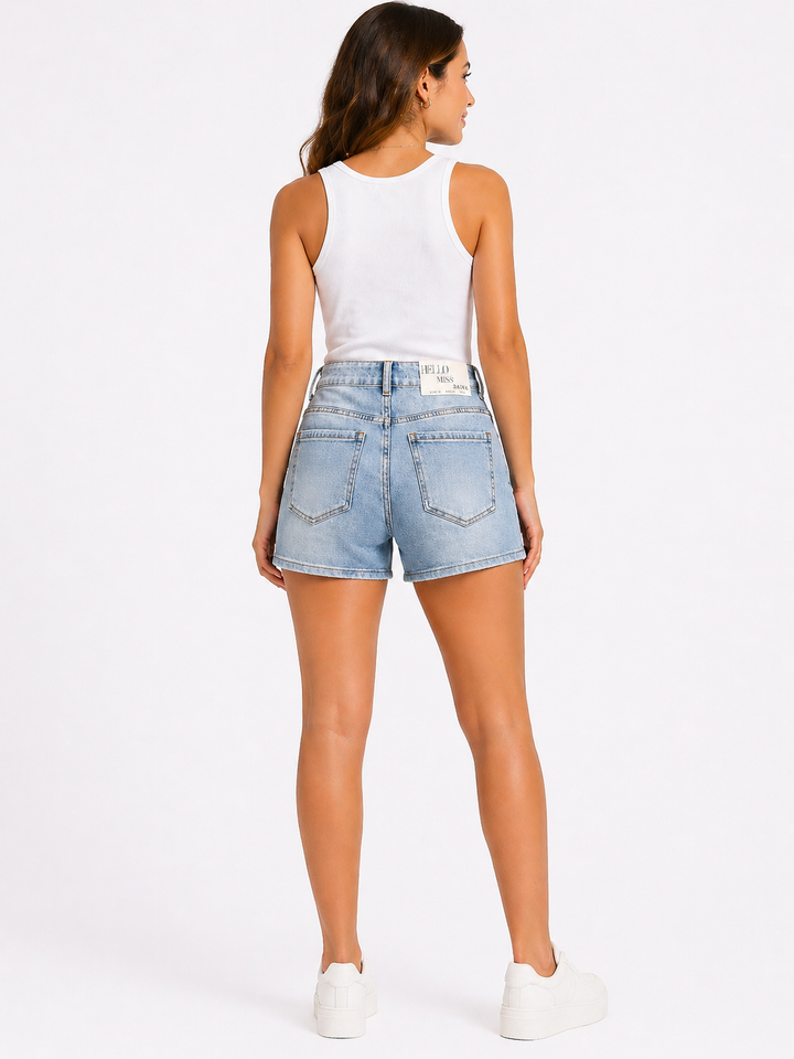 Denim Short High Waist met Strass – Lichtblauw HelloMiss HM8662-1