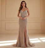 Layla Crystal Elegance Gown – Taupe/Nude F2614