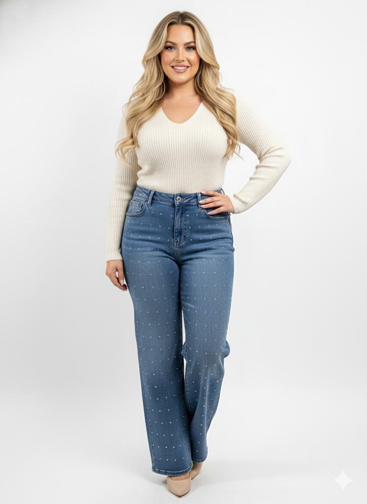 Queensize Stiplijn Straight-Fit Jeans KATHY C032