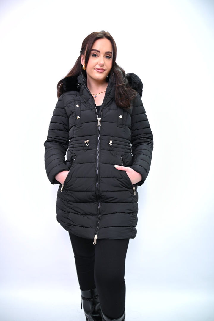 Minuit Nord – Gewatteerde Winterjas met Bontkraag F2009-1