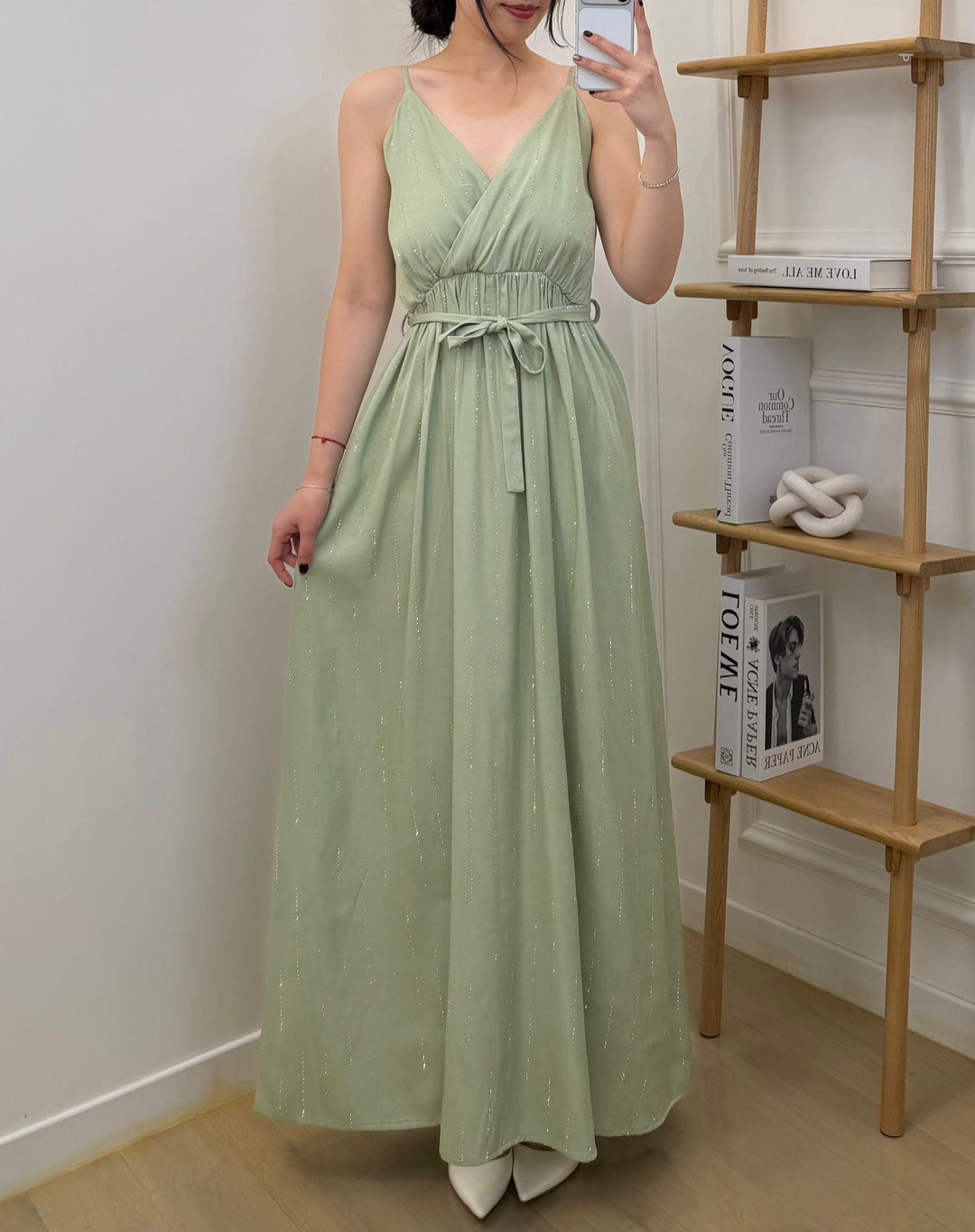 Celeste Shimmer Maxi Dress – Sage Green AZ624