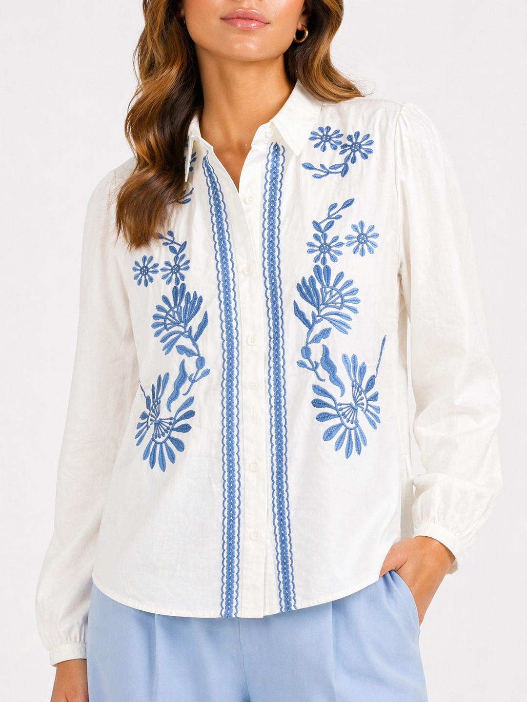 Blue Blossom Embroidery Blouse 7765-17