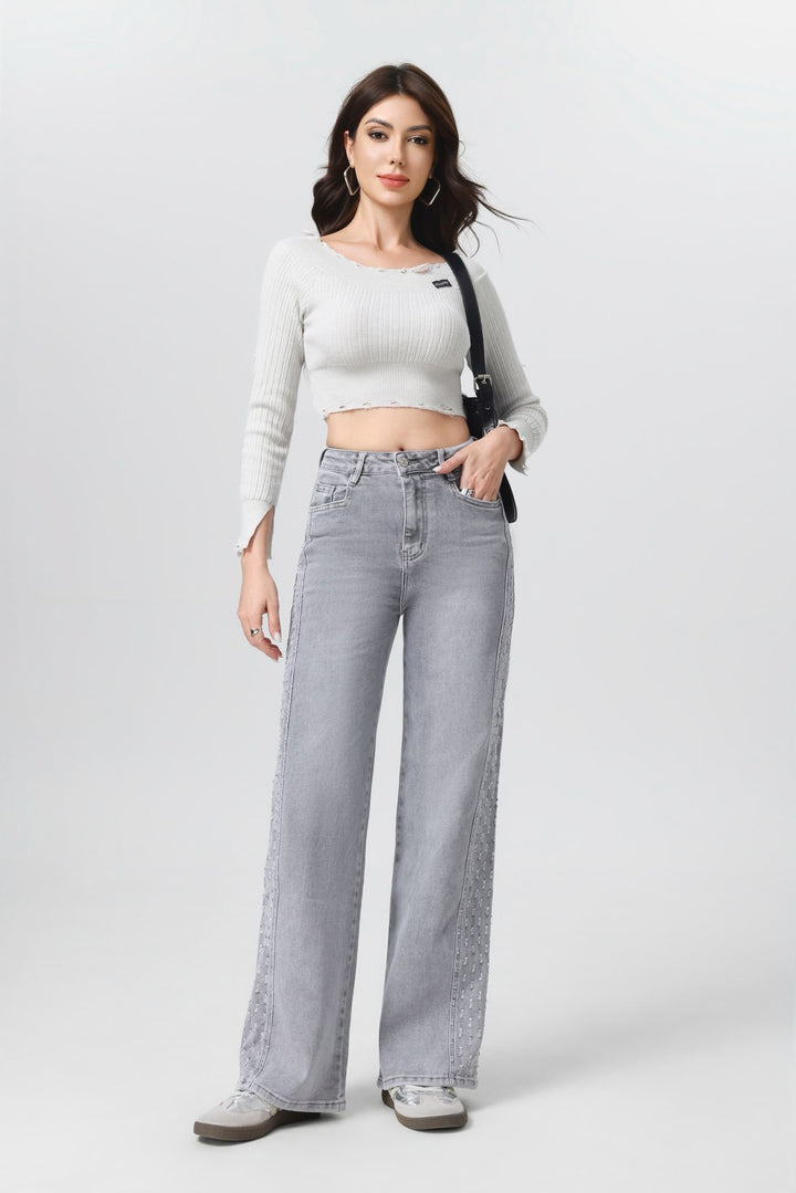 Shadow Line Wide-Leg Jeans HelloMiss H953-2