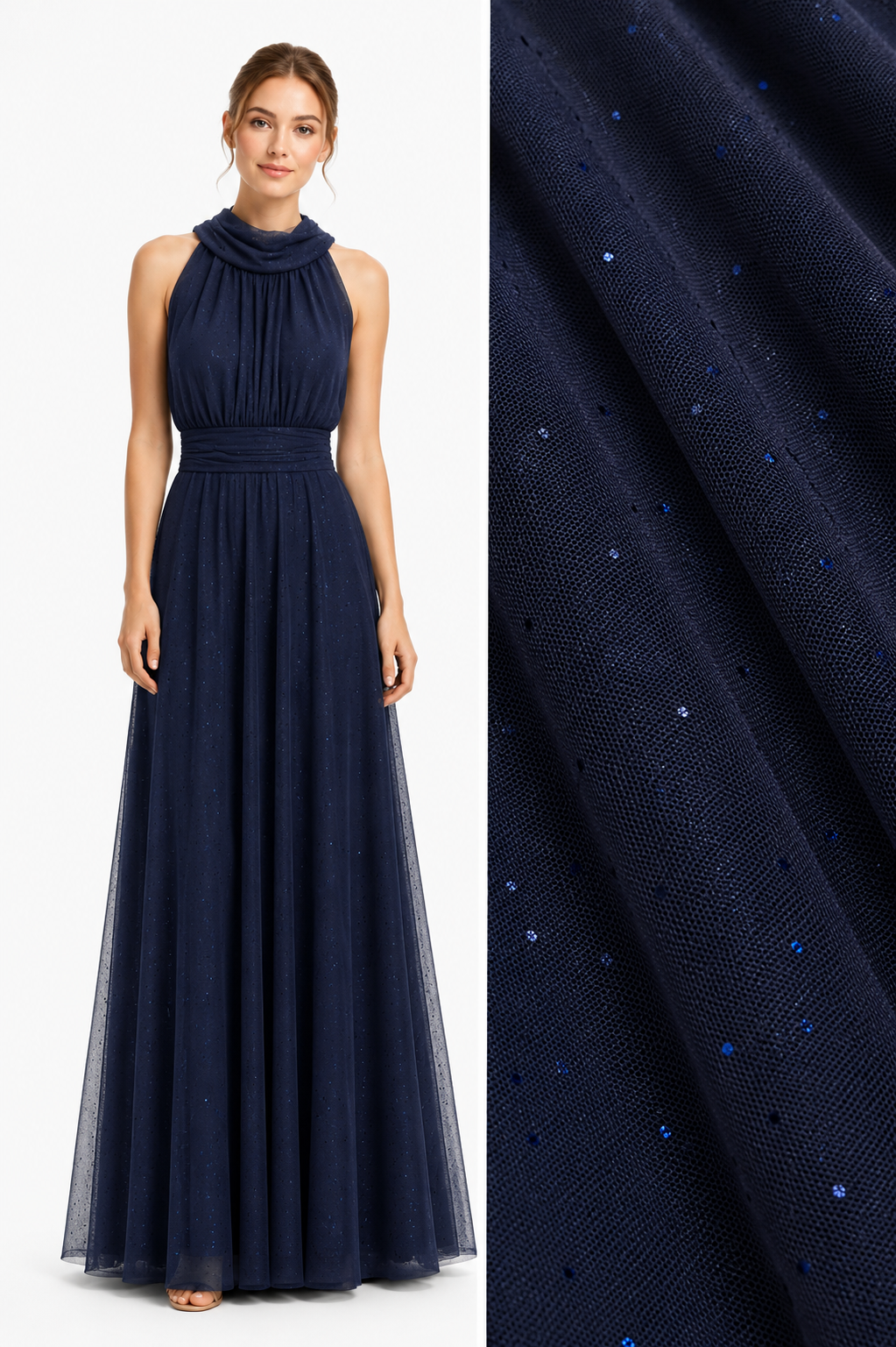 Midnight Grace Halter Glitter Maxi Gown – Elegant Open Back Evening Dress 20037